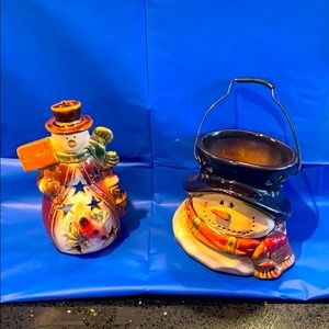 #1252 Two Snowman Candle Holders (glass).